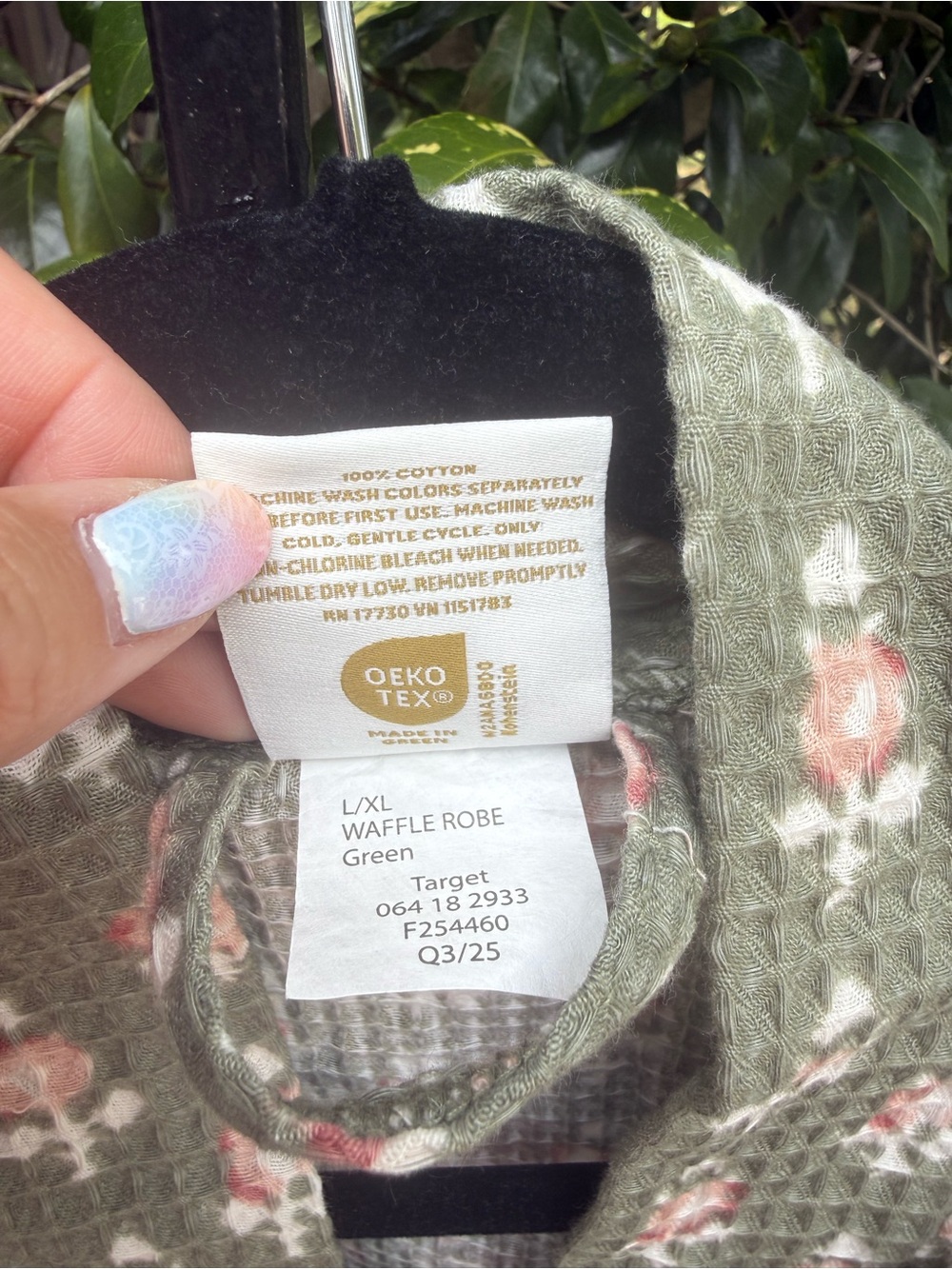 Threshold Olive Green Floral Tie-Waist Robe Women’s Size L/XL - Picture 6 of 6